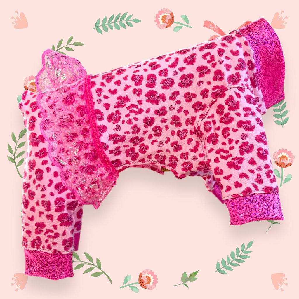 SPARKLY PINK LEOPARD Onesie for Small Dogs: Girly Dog Clothing with Tutu Skirt