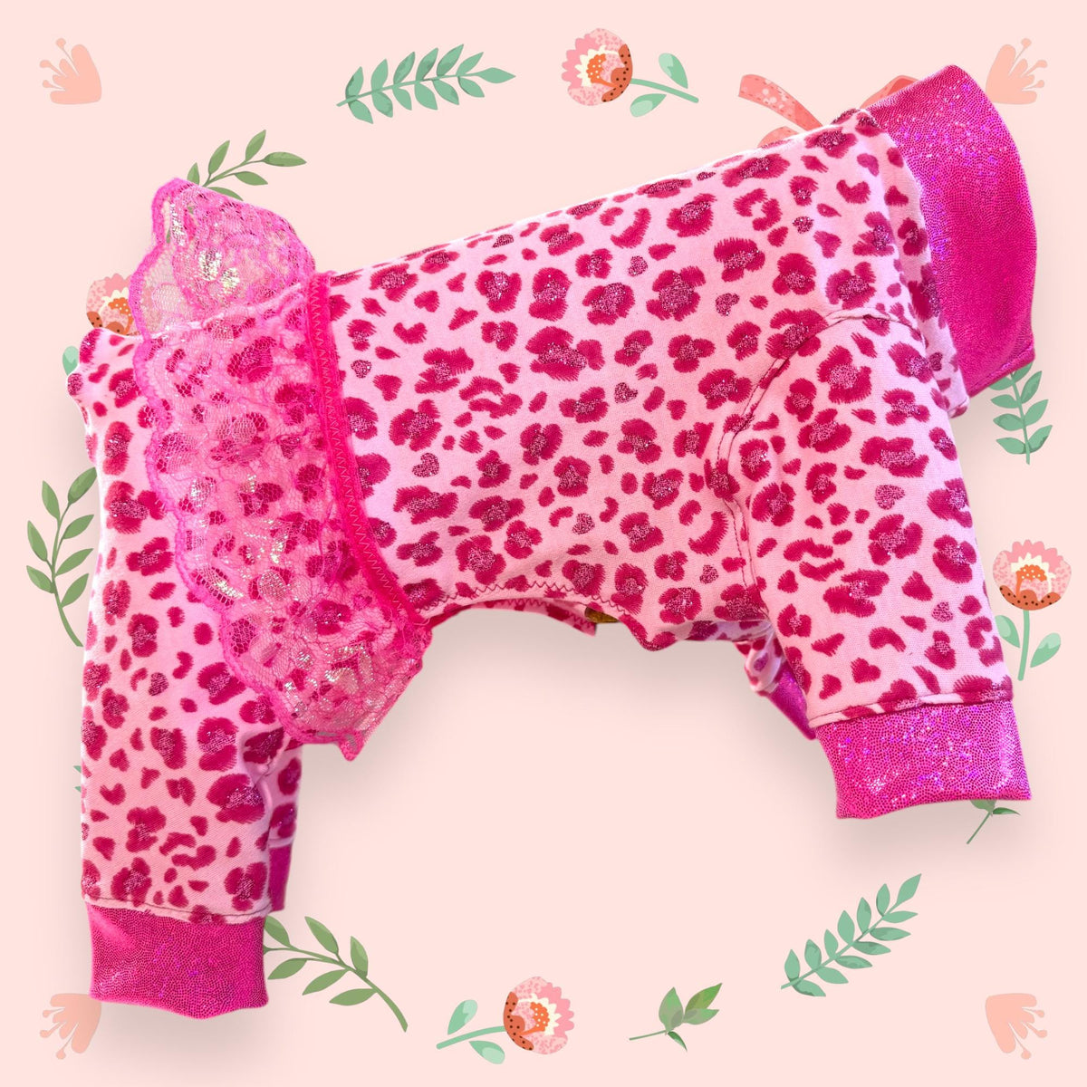 SPARKLY PINK LEOPARD Onesie for Small Dogs: Girly Dog Clothing with Tutu Skirt