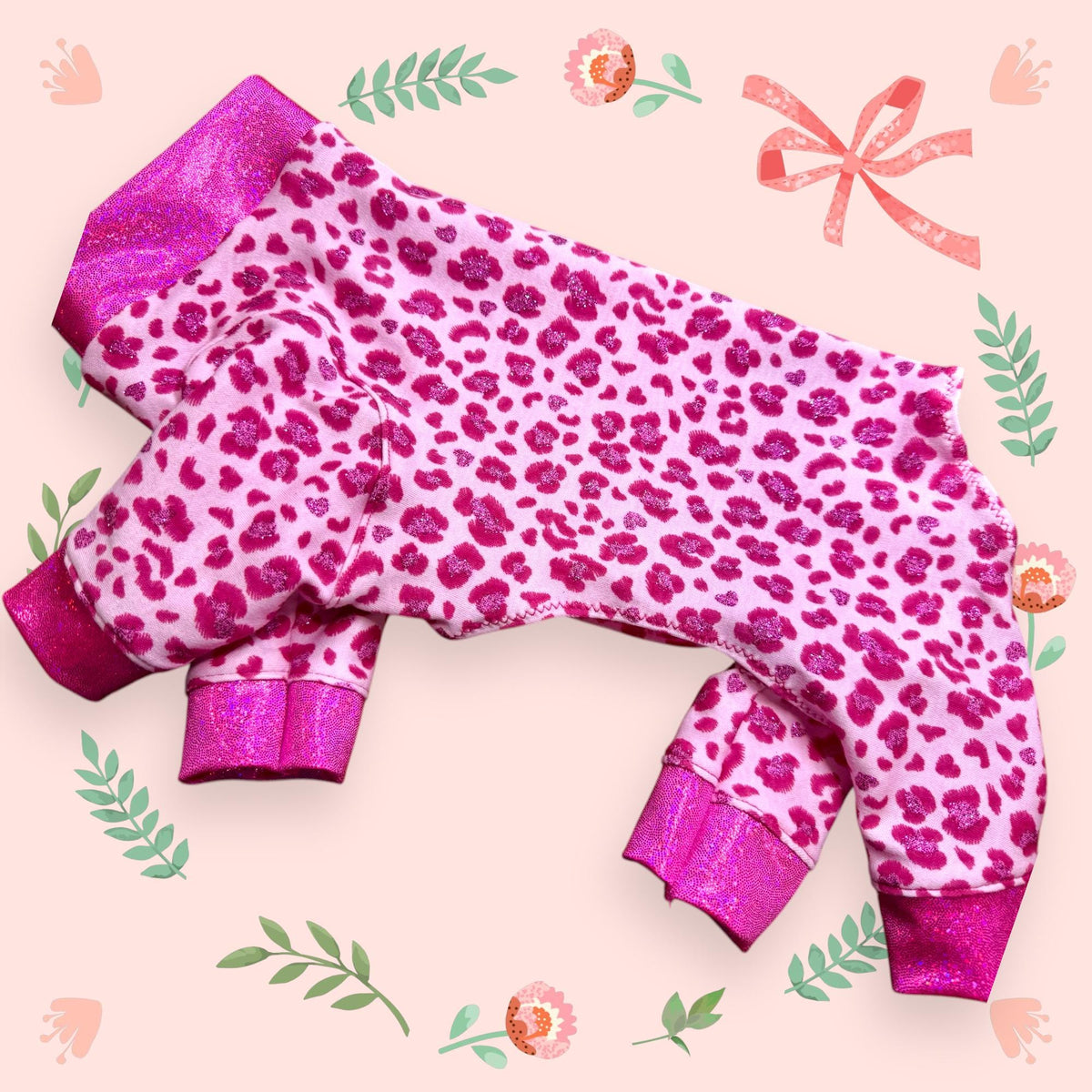 SPARKLY PINK LEOPARD Onesie for Small Dogs: Girly Dog Clothing with Tutu Skirt