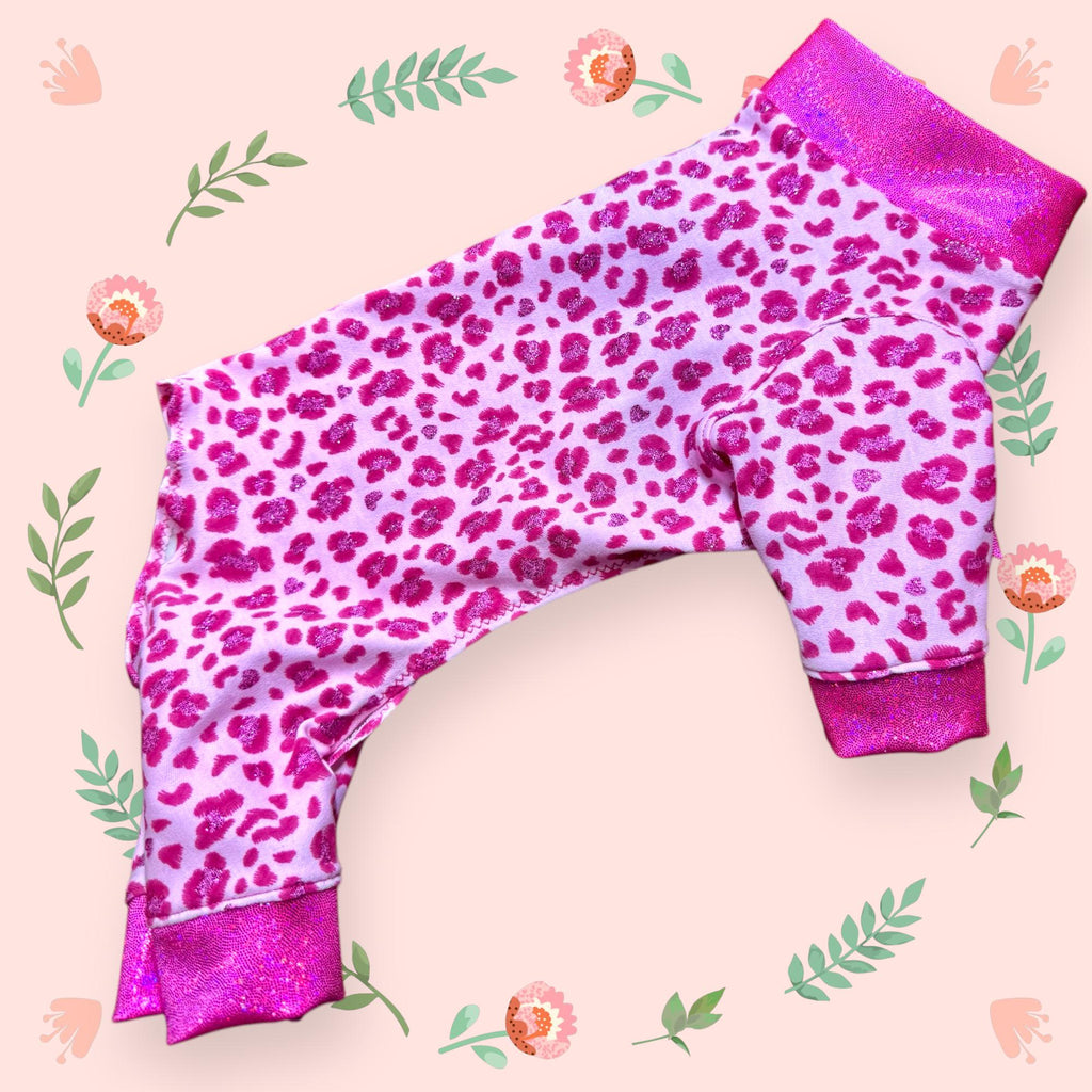 SPARKLY PINK LEOPARD Onesie for Small Dogs: Girly Dog Clothing with Tutu Skirt