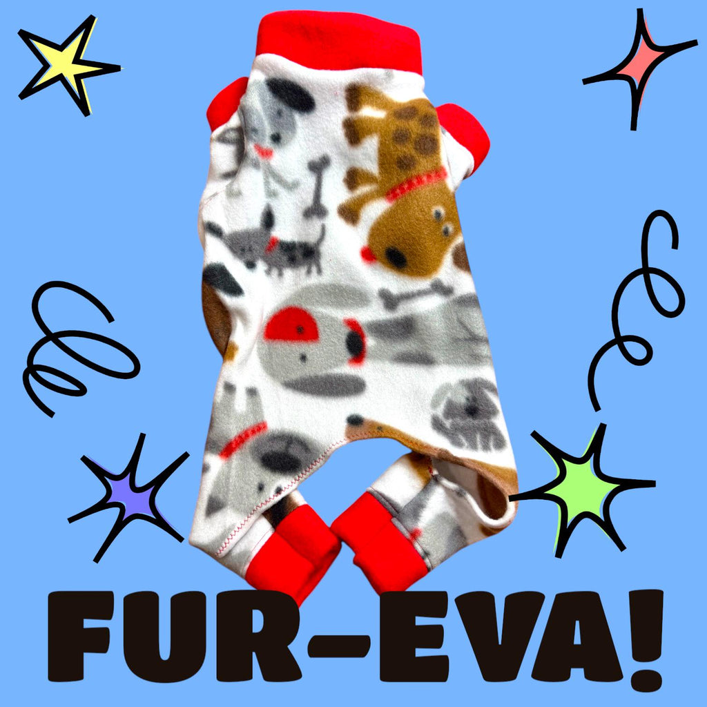 FUR-EVA FRIENDS Fleece Dog Jammies, Cozy Small Dog Onesie, Handmade Pet Clothes