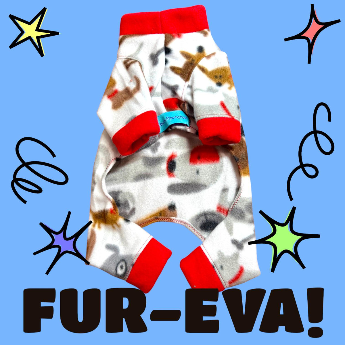 FUR-EVA FRIENDS Fleece Dog Jammies, Cozy Small Dog Onesie, Handmade Pet Clothes