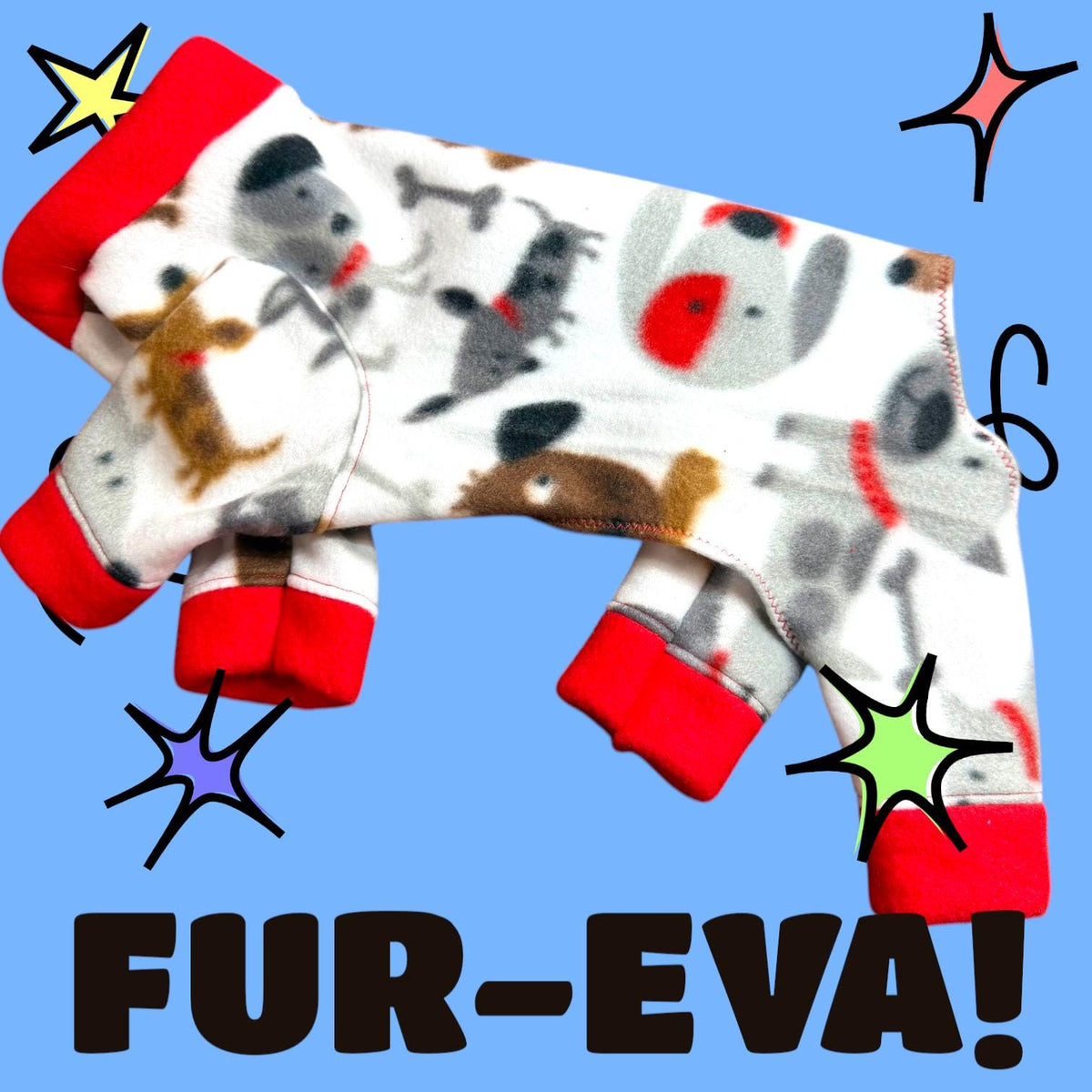 FUR-EVA FRIENDS Fleece Dog Jammies, Cozy Small Dog Onesie, Handmade Pet Clothes