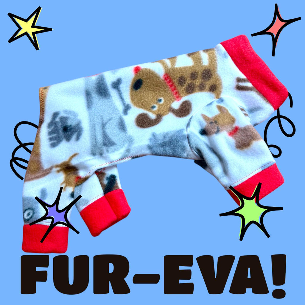 FUR-EVA FRIENDS Fleece Dog Jammies, Cozy Small Dog Onesie, Handmade Pet Clothes