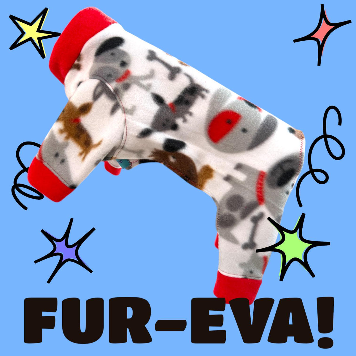 FUR-EVA FRIENDS Fleece Dog Jammies, Cozy Small Dog Onesie, Handmade Pet Clothes