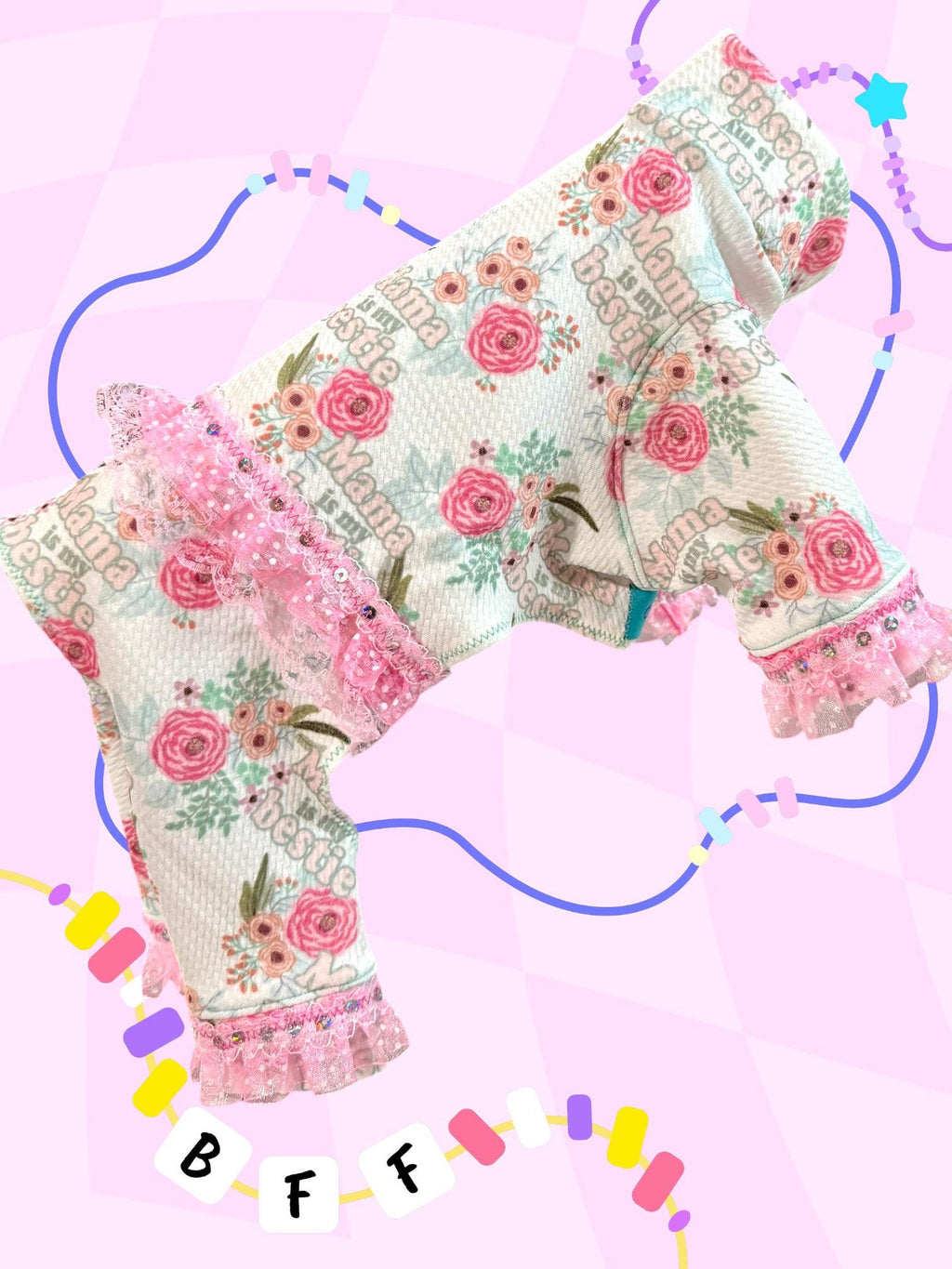 MAMA is MY BESTIE Floral Dog Jammies, Handmade Onesie for Girly Pets
