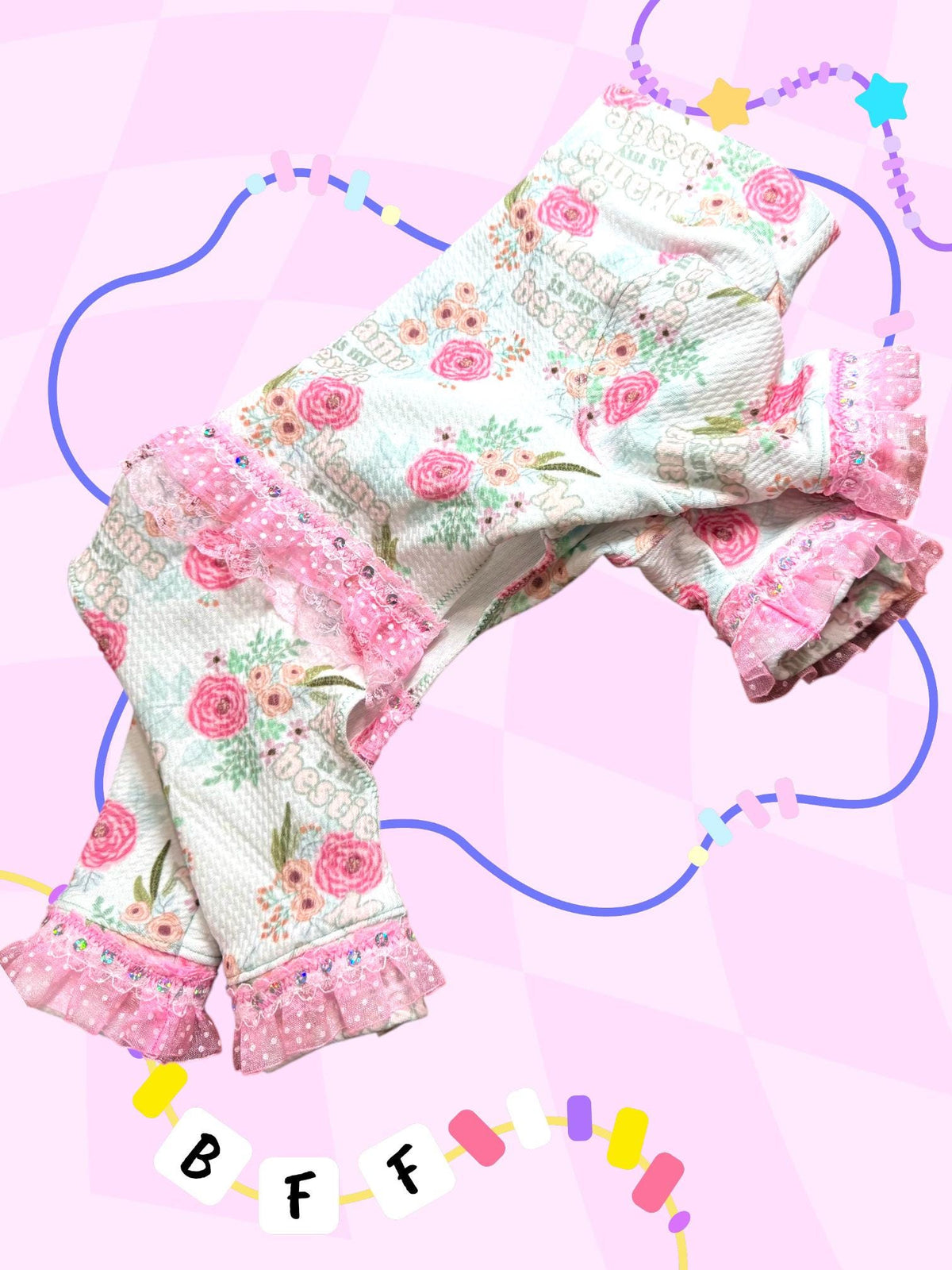 MAMA is MY BESTIE Floral Dog Jammies, Handmade Onesie for Girly Pets