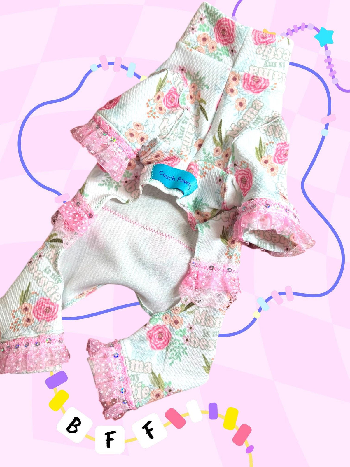 MAMA is MY BESTIE Floral Dog Jammies, Handmade Onesie for Girly Pets