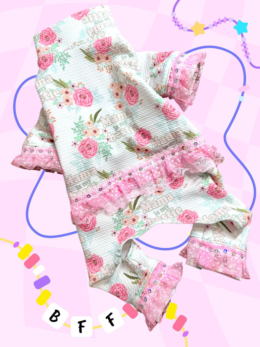 MAMA is MY BESTIE Floral Dog Jammies, Handmade Onesie for Girly Pets