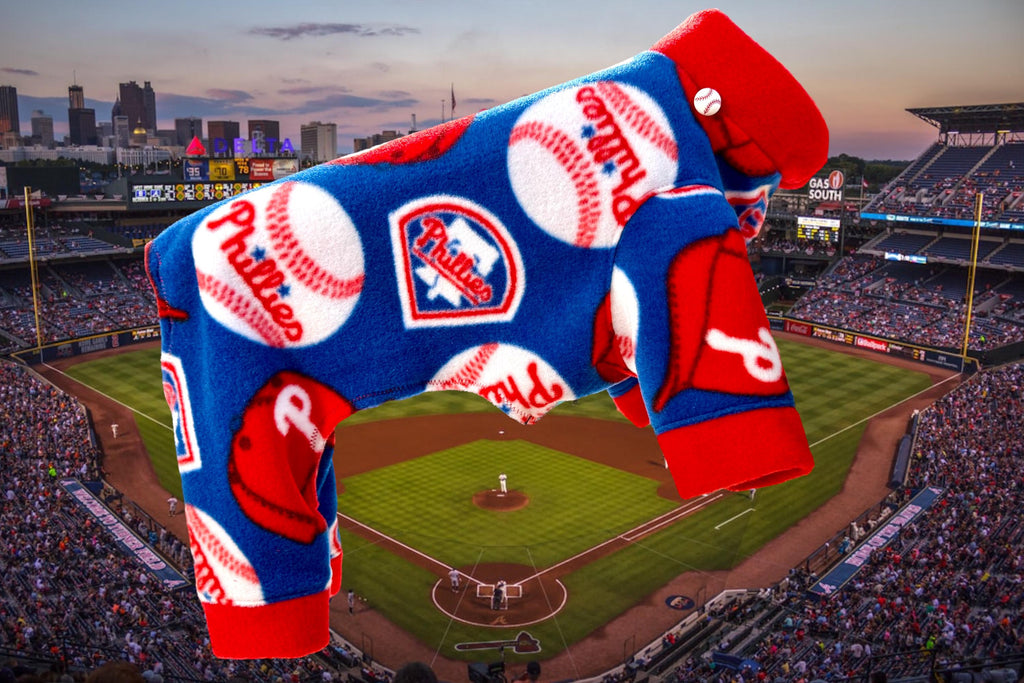 PHILLIES FLEECE ONESIE for Small Pets, Handmade Baseball Onesie