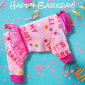 CELEBRATE MY BARKDAY In a Pink Fleece Onesie for Small Pets, Handmade Dog Apparel