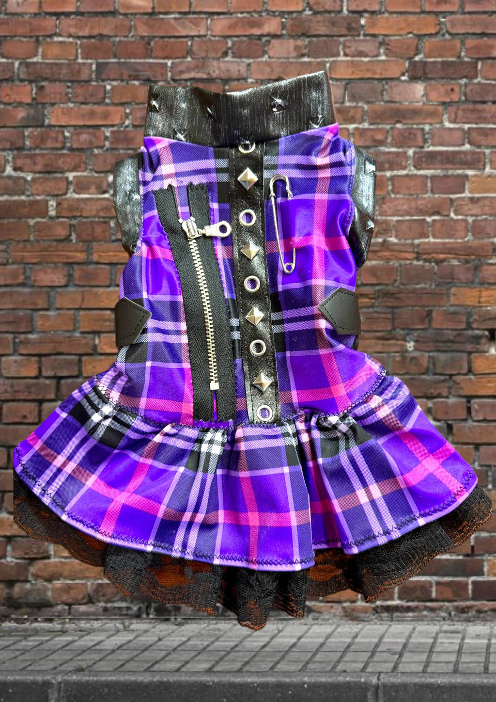 EDGY PLAID PUNK Dress for Small Pets, Handmade Dog Apparel