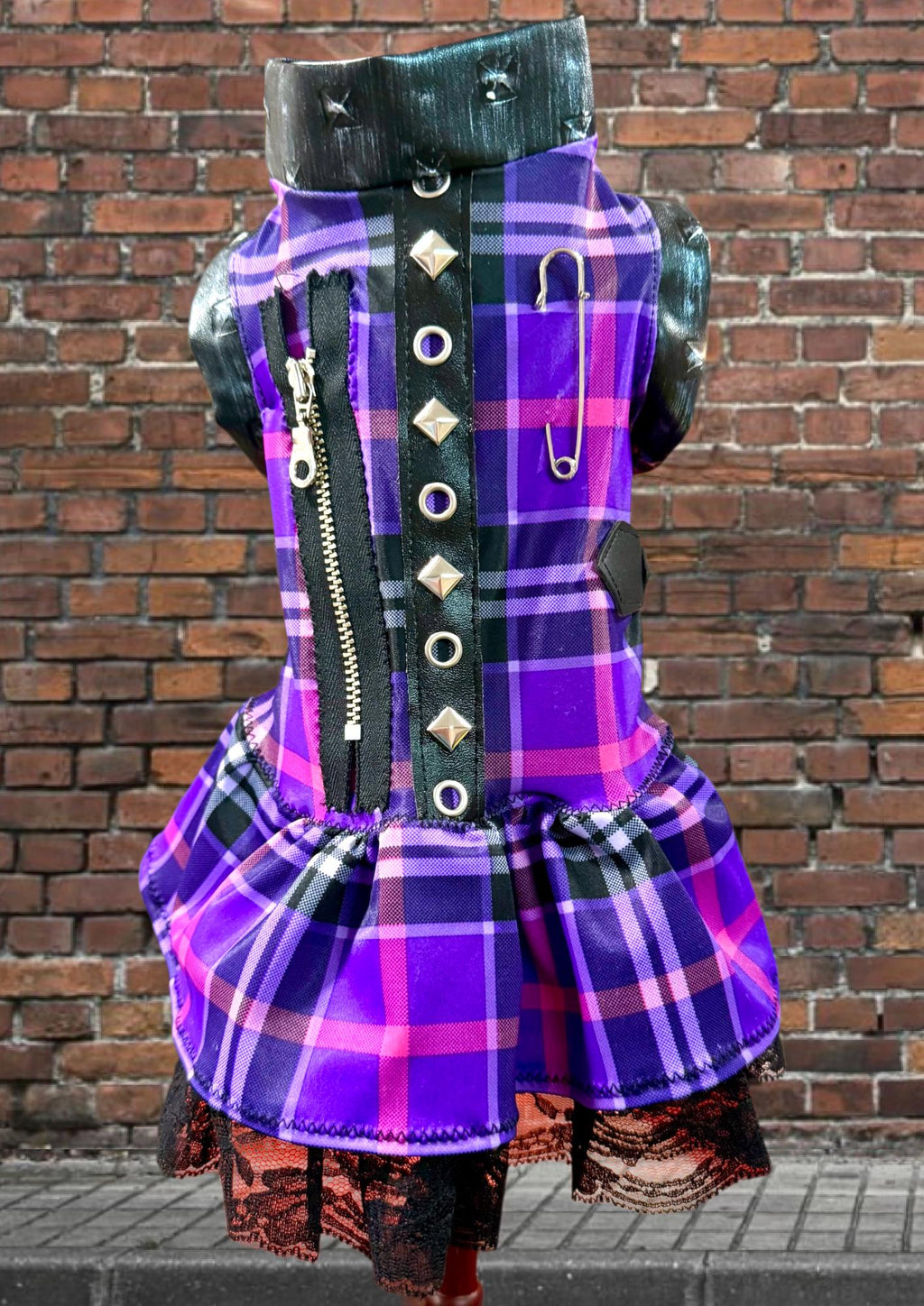 EDGY PLAID PUNK Dress for Small Pets, Handmade Dog Apparel