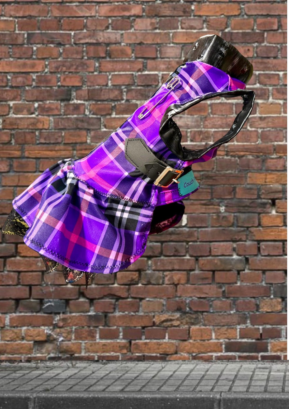 EDGY PLAID PUNK Dress for Small Pets, Handmade Dog Apparel