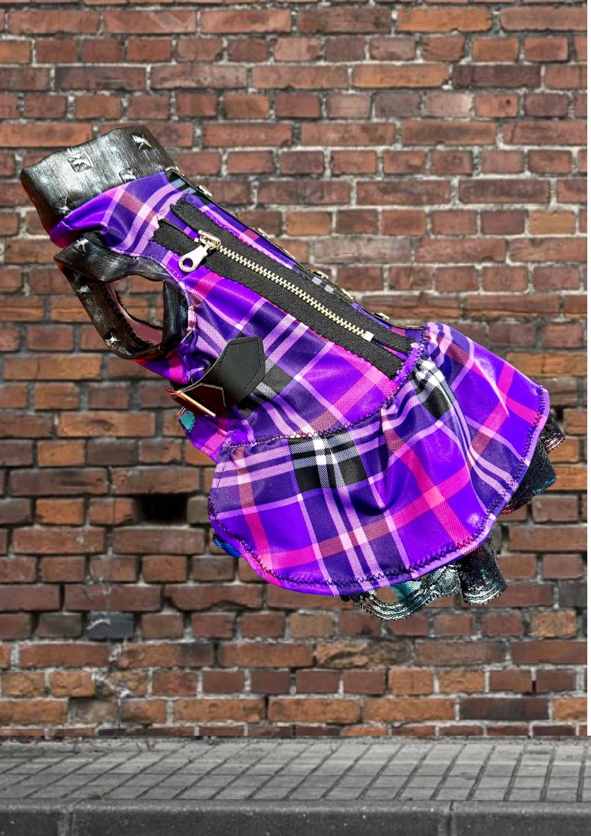 EDGY PLAID PUNK Dress for Small Pets, Handmade Dog Apparel