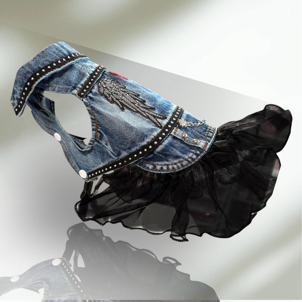 DARK ANGEL DENIM Jacket with Skirt for Small Pets, Goth Pet Cloths