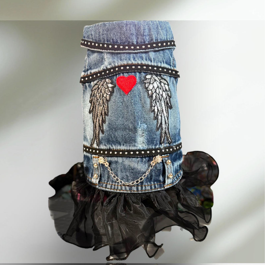 DARK ANGEL DENIM Jacket with Skirt for Small Pets, Goth Pet Cloths