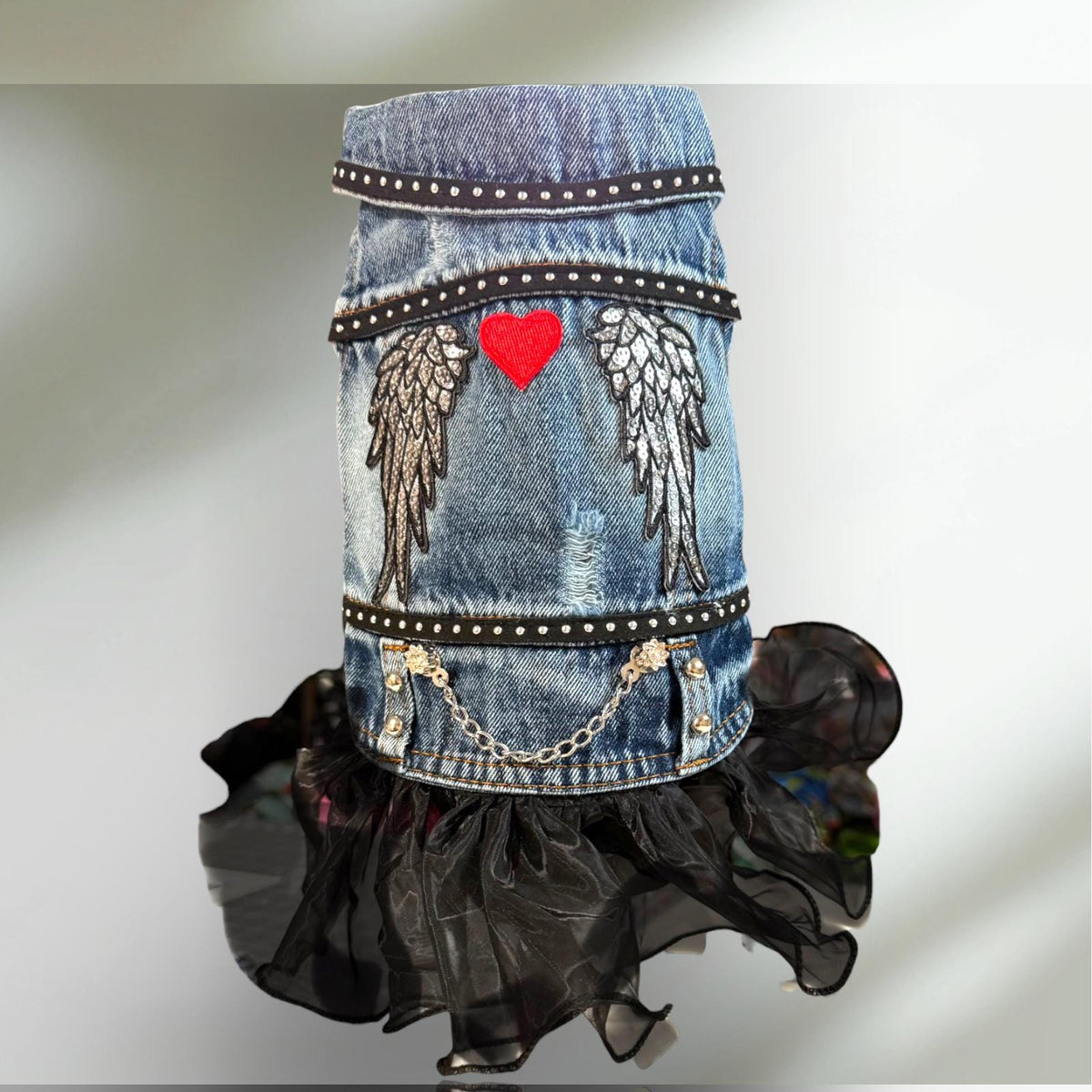 DARK ANGEL DENIM Jacket with Skirt for Small Pets, Goth Pet Cloths