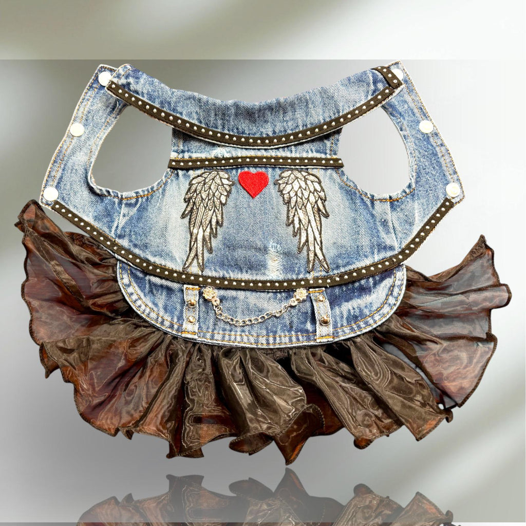 DARK ANGEL DENIM Jacket with Skirt for Small Pets, Goth Pet Cloths