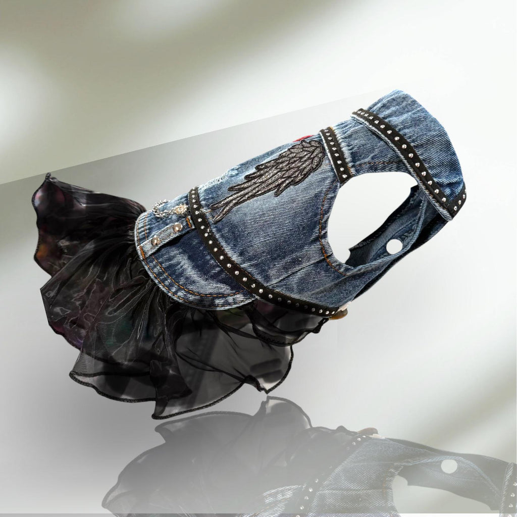 DARK ANGEL DENIM Jacket with Skirt for Small Pets, Goth Pet Cloths