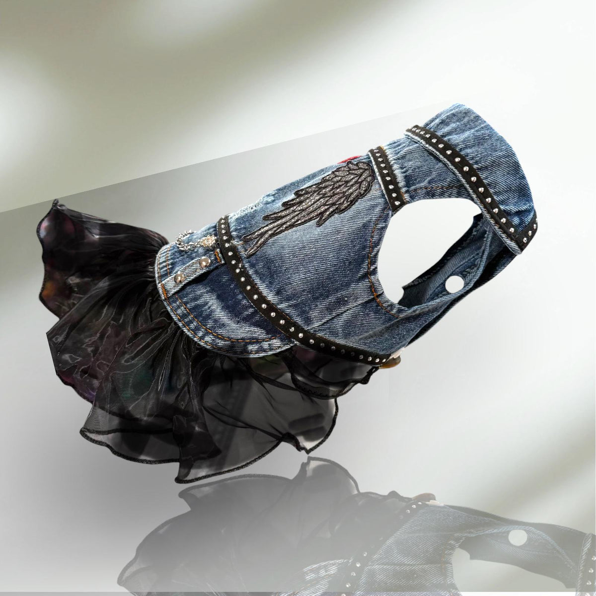 DARK ANGEL DENIM Jacket with Skirt for Small Pets, Goth Pet Cloths