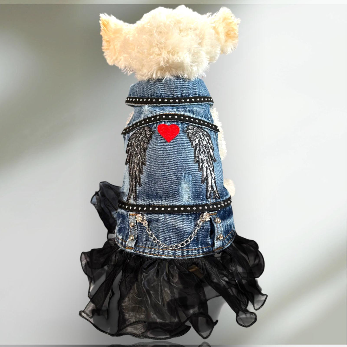DARK ANGEL DENIM Jacket with Skirt for Small Pets, Goth Pet Cloths