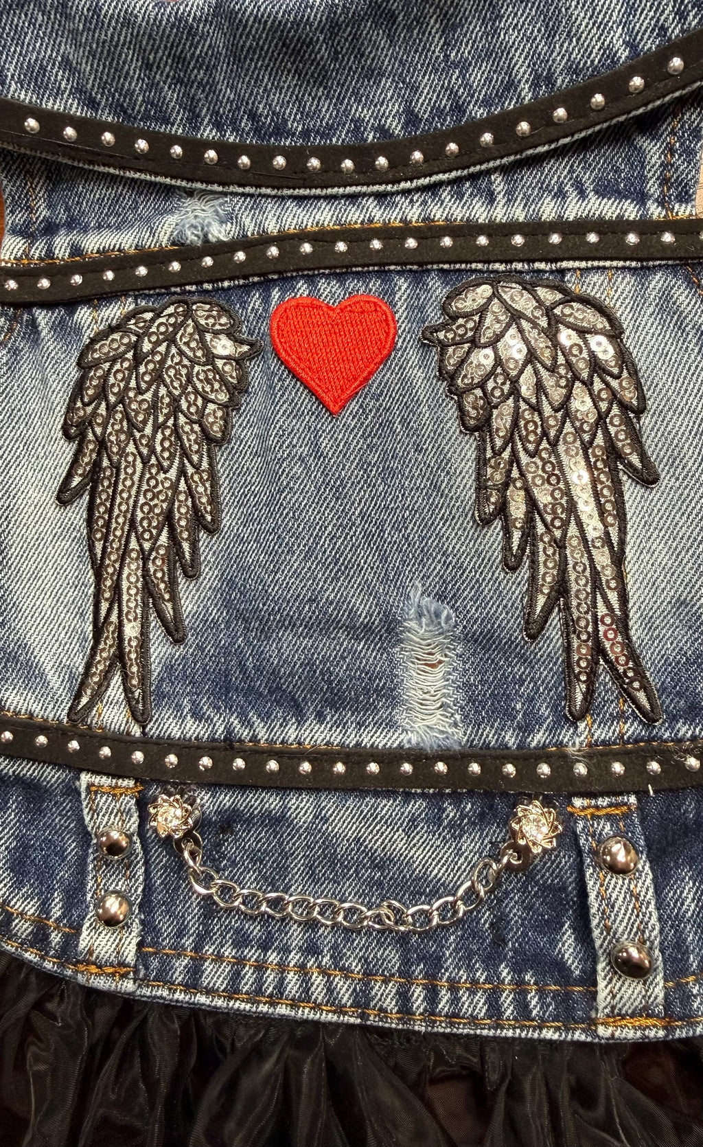 DARK ANGEL DENIM Jacket with Skirt for Small Pets, Goth Pet Cloths