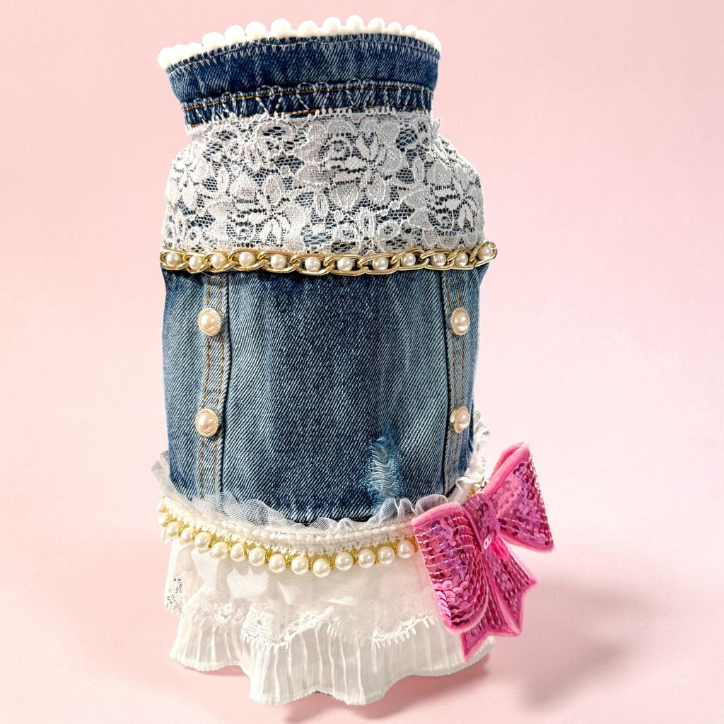 LACE & PEARLS on DENIM Jacket for Small Dog