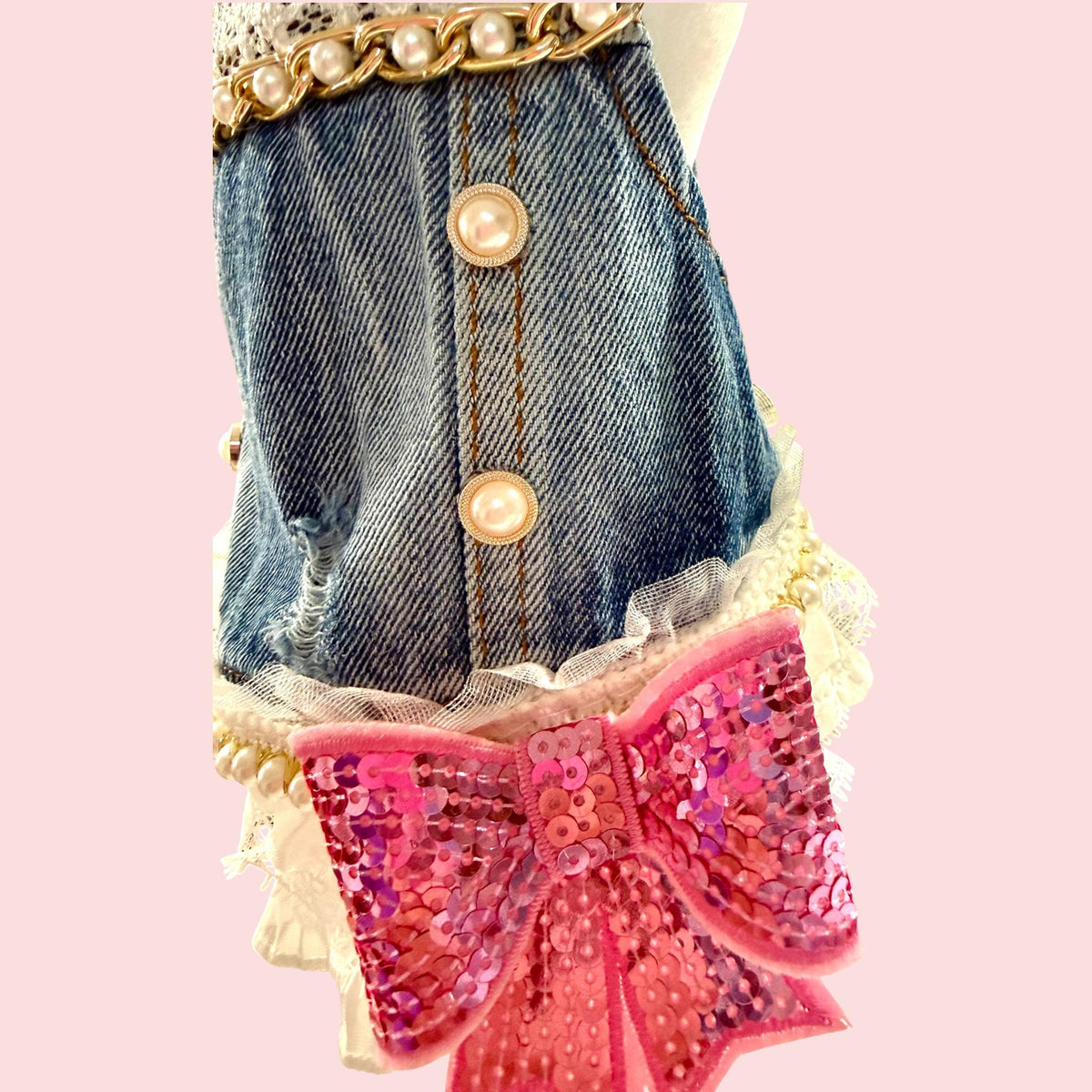 LACE & PEARLS on DENIM Jacket for Small Dog