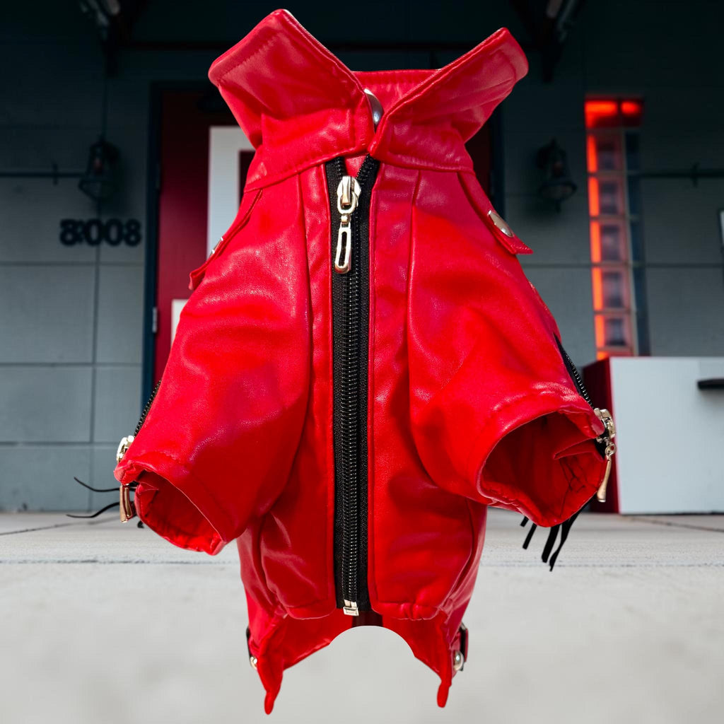 BLAZIN' RED Jacket for Small Pets, Embellished pleather jacket