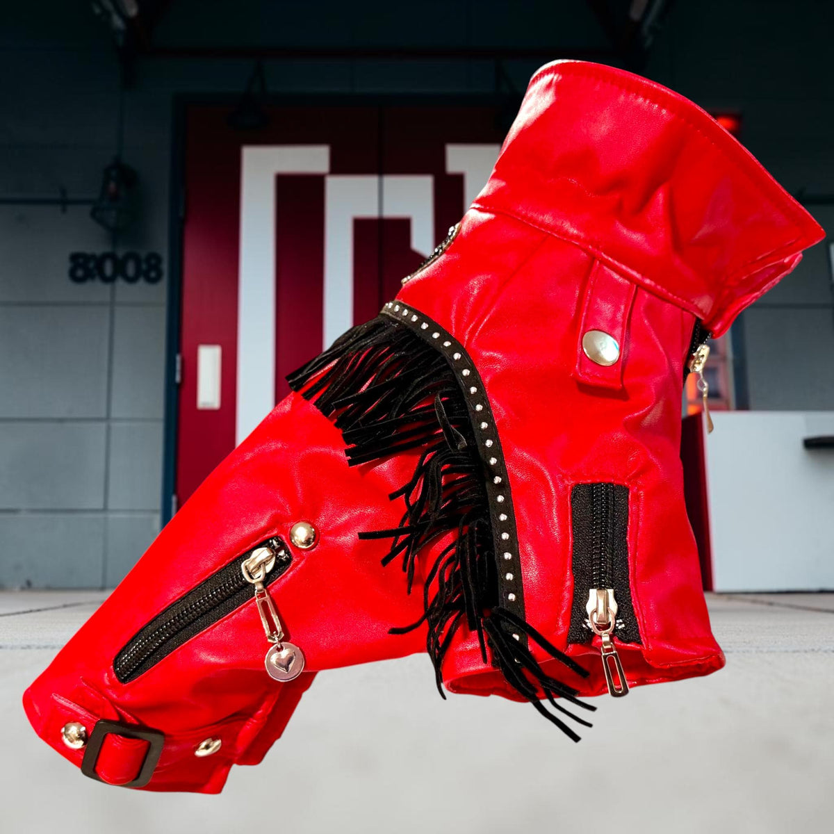 BLAZIN' RED Jacket for Small Pets, Embellished pleather jacket