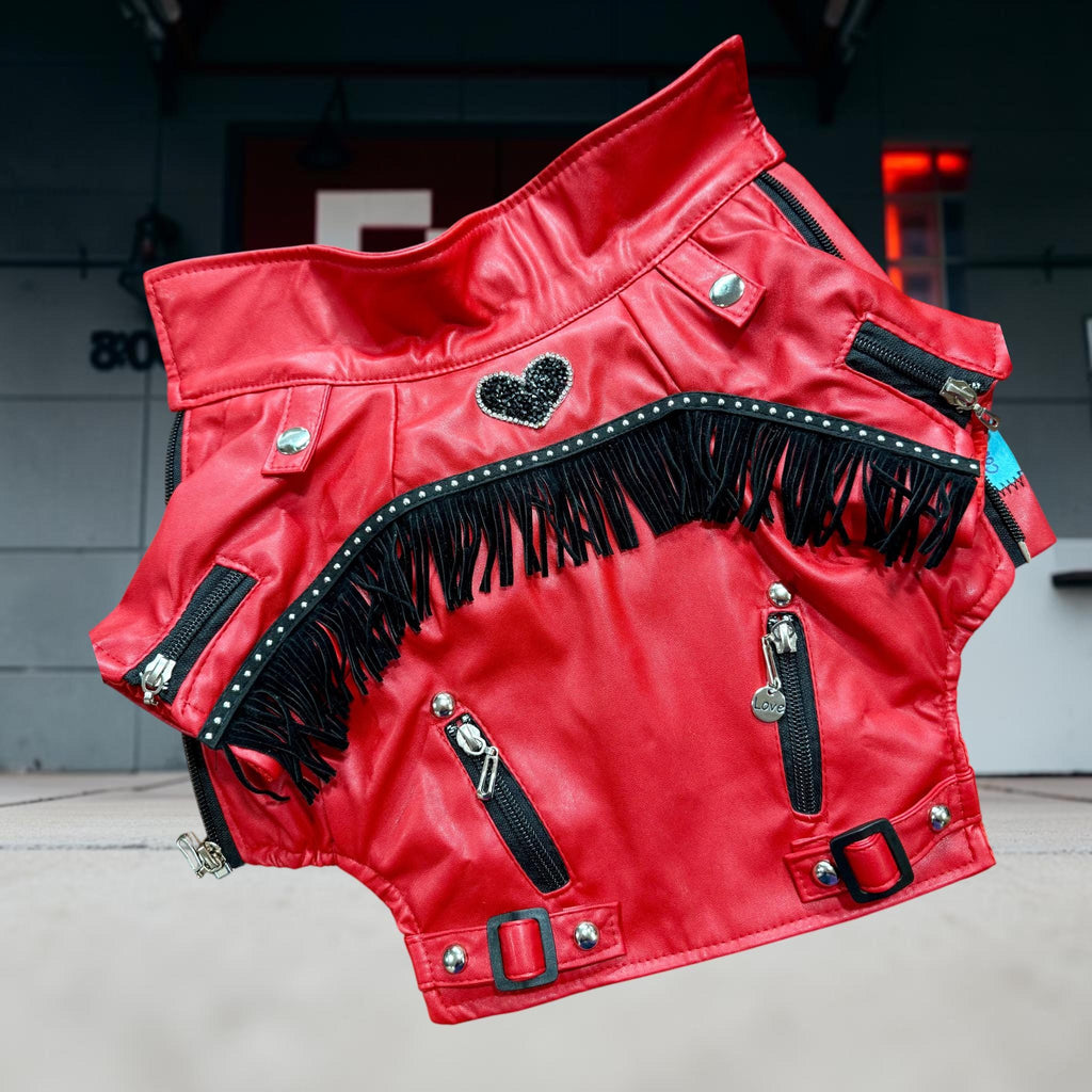 BLAZIN' RED Jacket for Small Pets, Embellished pleather jacket