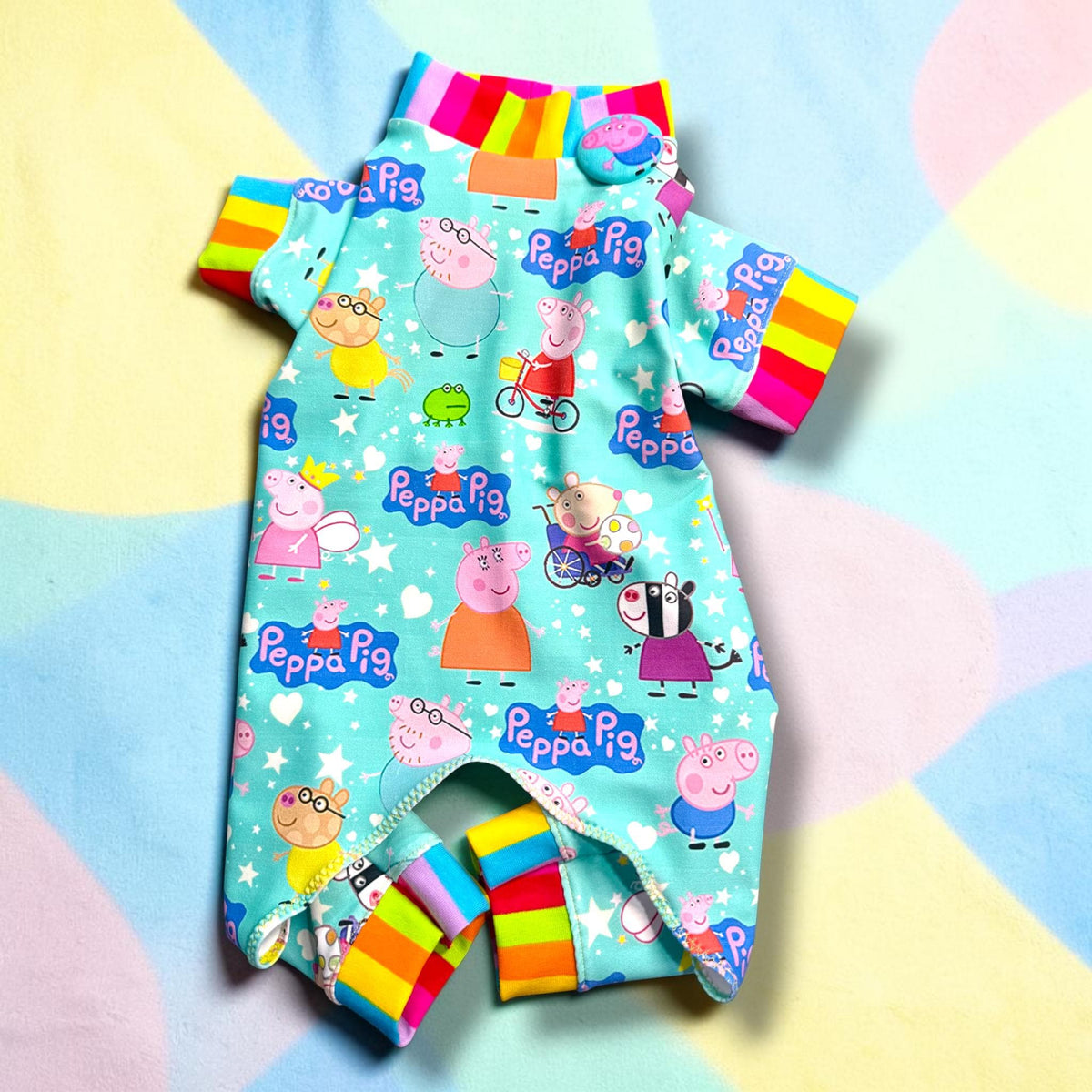 PEPPA & FRIENDS Dog Jammies, Lightweight Stretch Onesie for Small Pets, Handmade Clothing