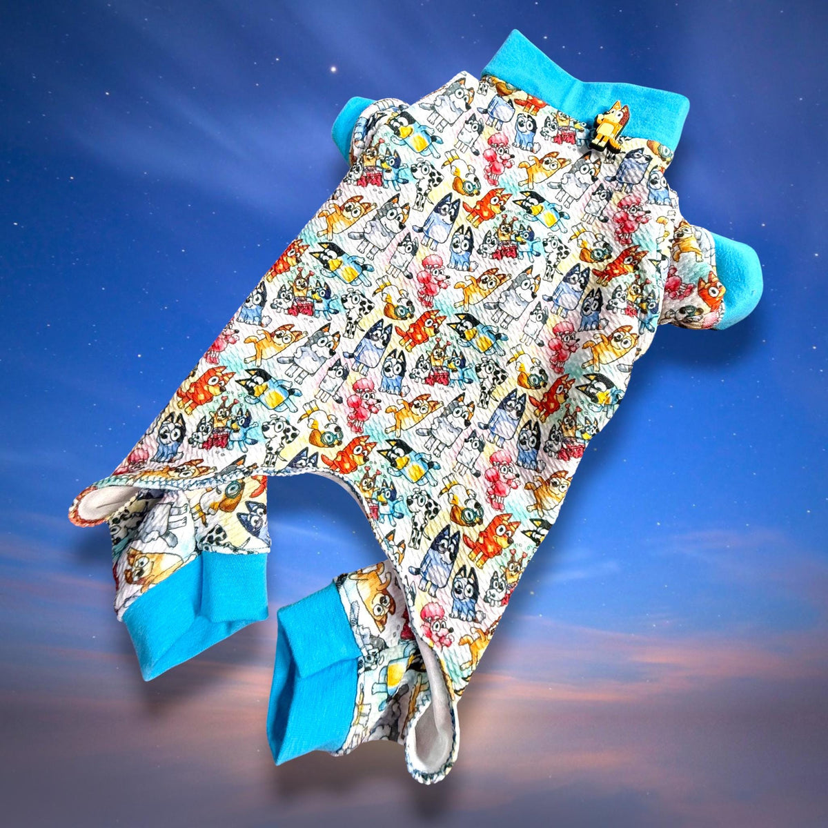 BLUEY & THE KIDDOS Dog Jammies, Lightweight Stretch Onesie for Small Pets, Handmade Clothing