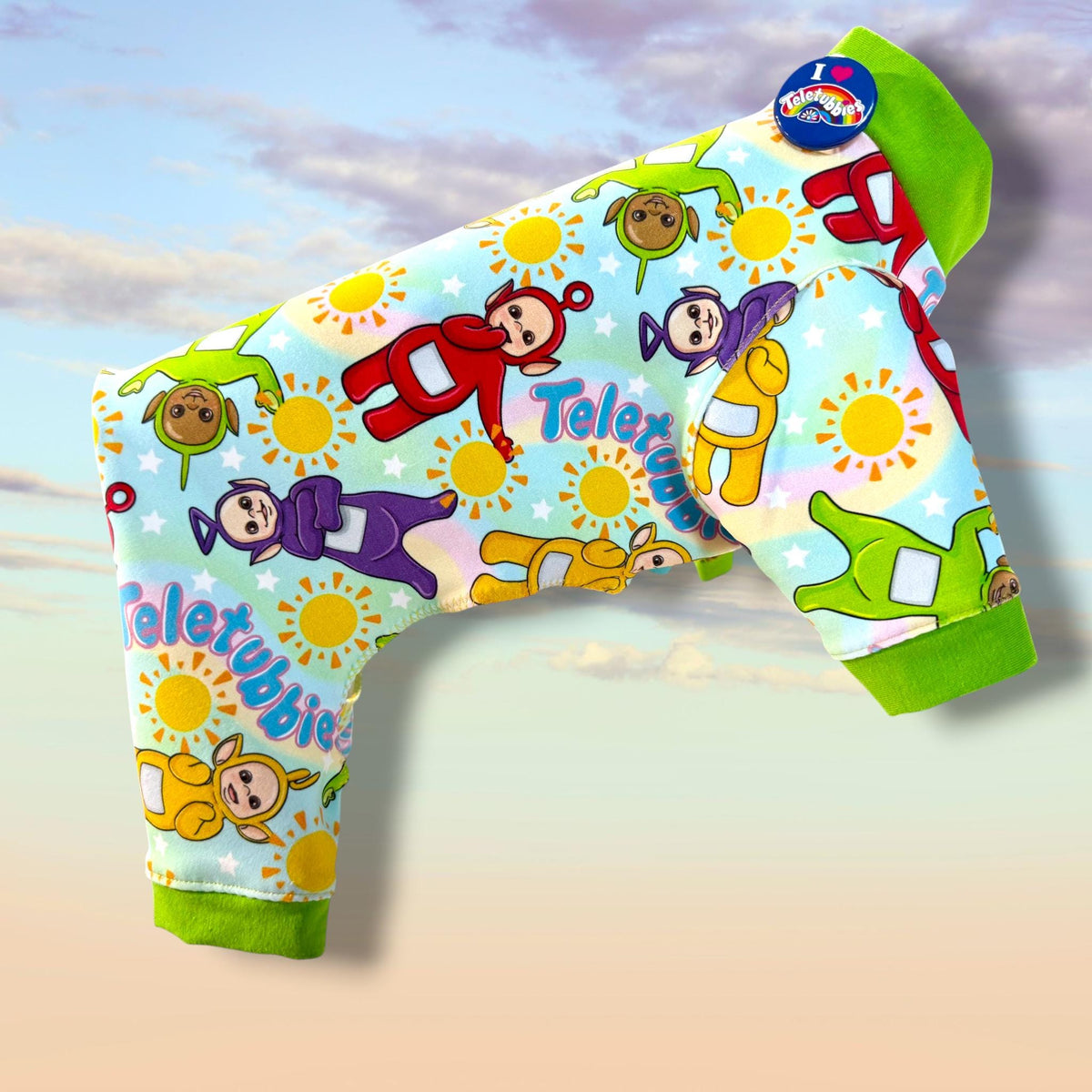 TELETUBBIES Dog Jammies, Lightweight Stretch Onesie for Small Pets, Handmade Clothing
