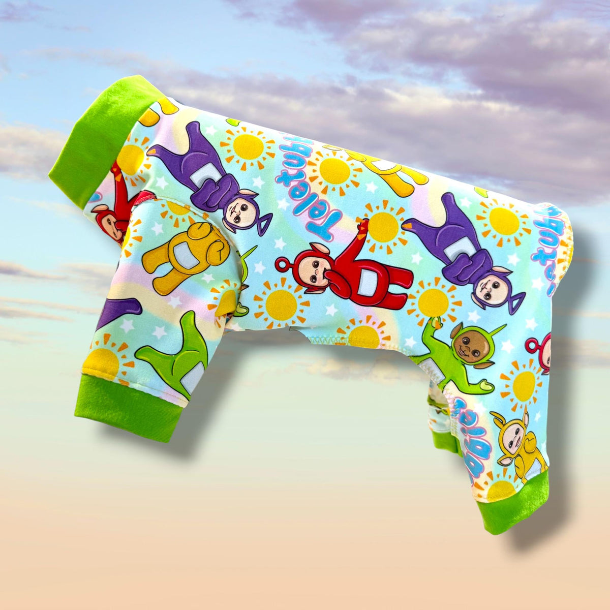 TELETUBBIES Dog Jammies, Lightweight Stretch Onesie for Small Pets, Handmade Clothing