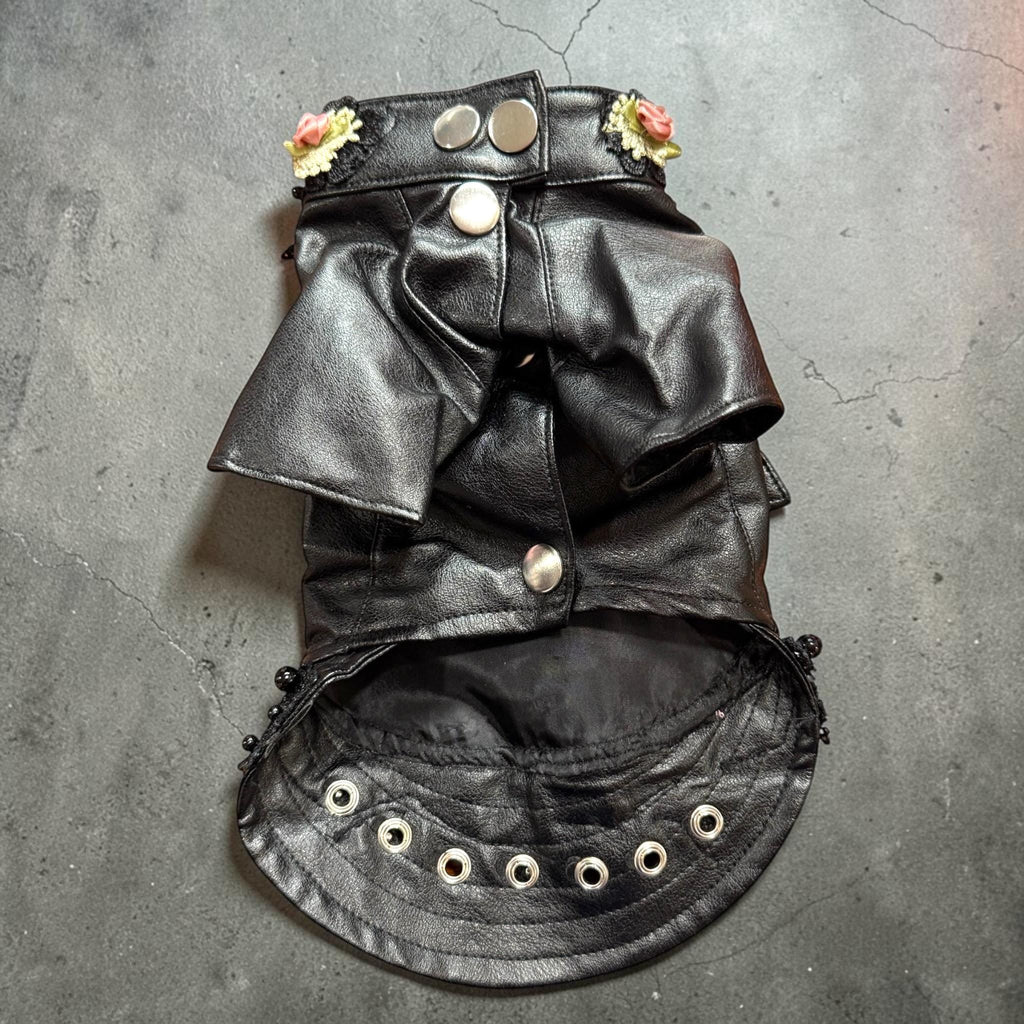 LEATHER and LACE MOTTO Jacket for Small Pets, Embellished pleather jacket