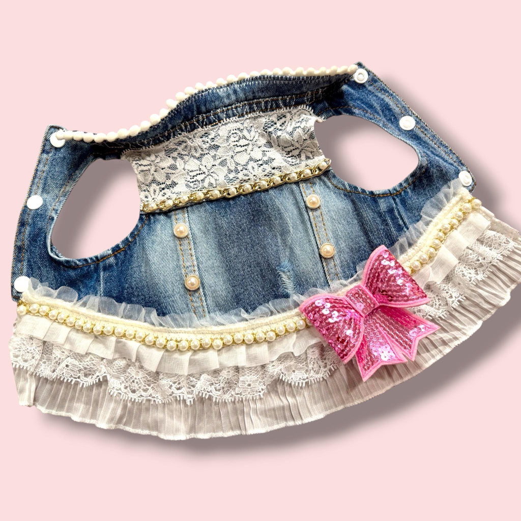 LACE & PEARLS on DENIM Jacket for Small Dog