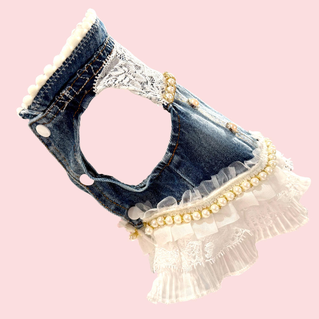 LACE & PEARLS on DENIM Jacket for Small Dog