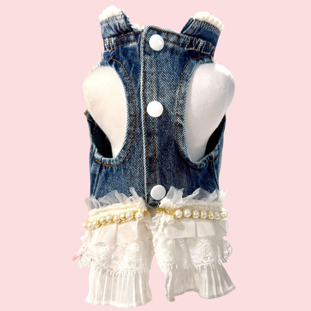 LACE & PEARLS on DENIM Jacket for Small Dog