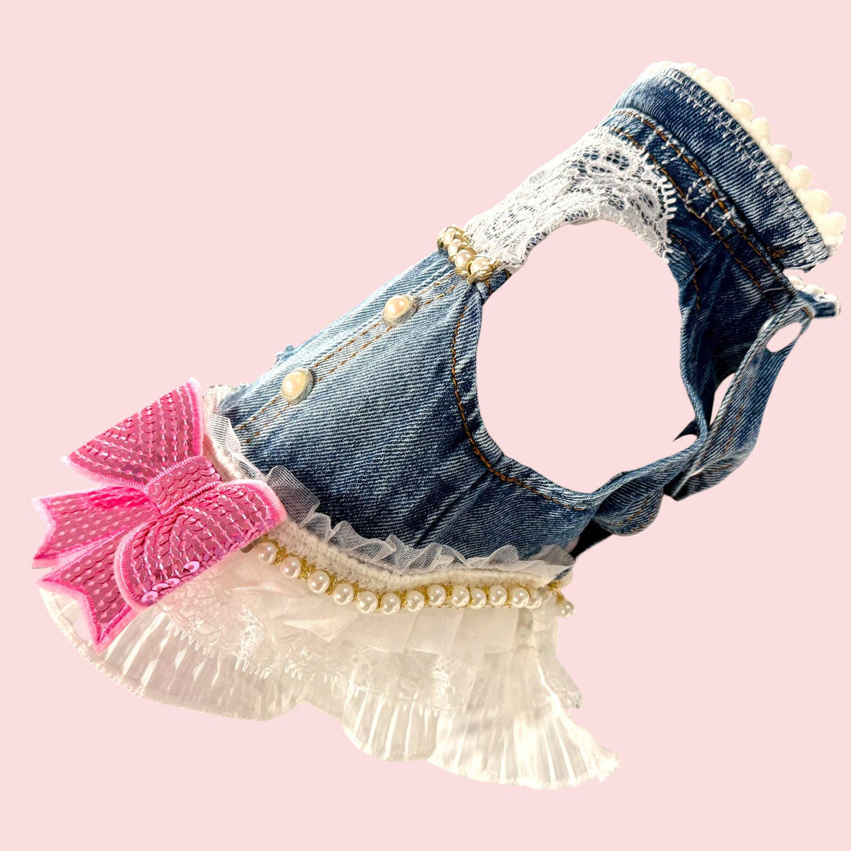 LACE & PEARLS on DENIM Jacket for Small Dog