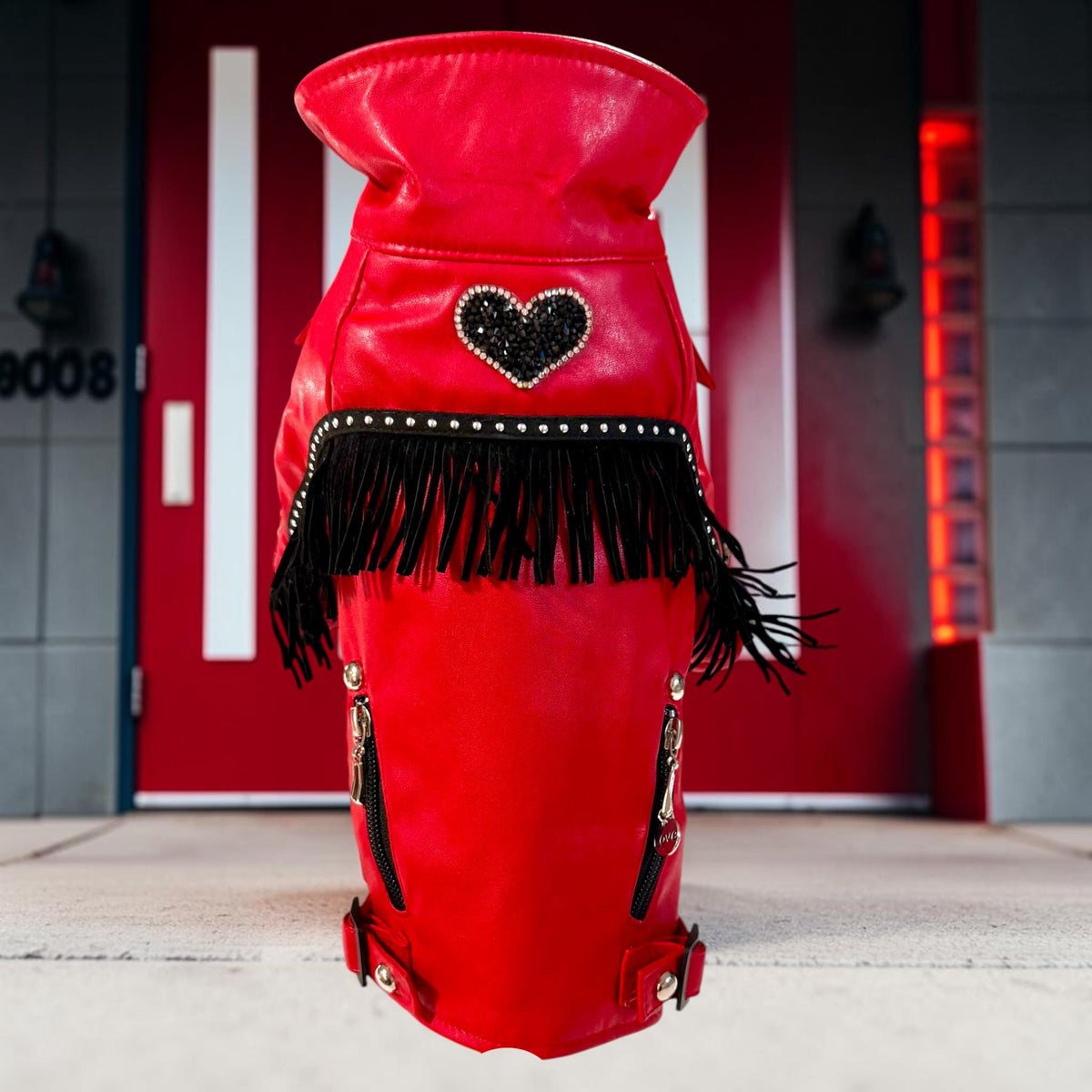 BLAZIN' RED Jacket for Small Pets, Embellished pleather jacket