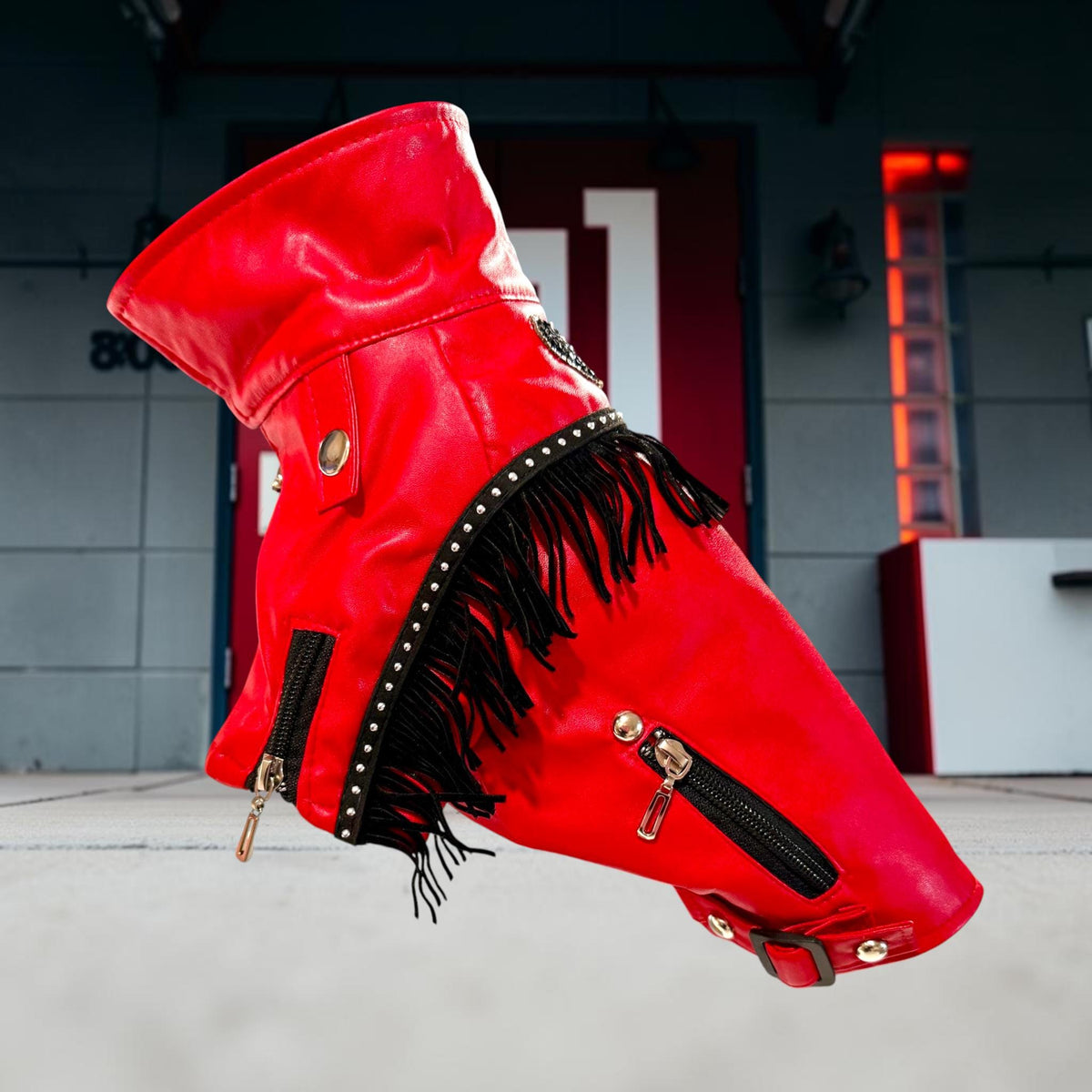 BLAZIN' RED Jacket for Small Pets, Embellished pleather jacket