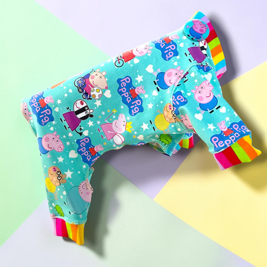 PEPPA & FRIENDS Dog Jammies, Lightweight Stretch Onesie for Small Pets, Handmade Clothing