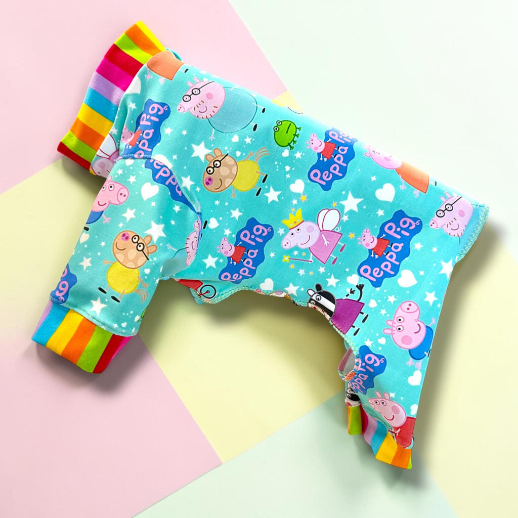 PEPPA & FRIENDS Dog Jammies, Lightweight Stretch Onesie for Small Pets, Handmade Clothing
