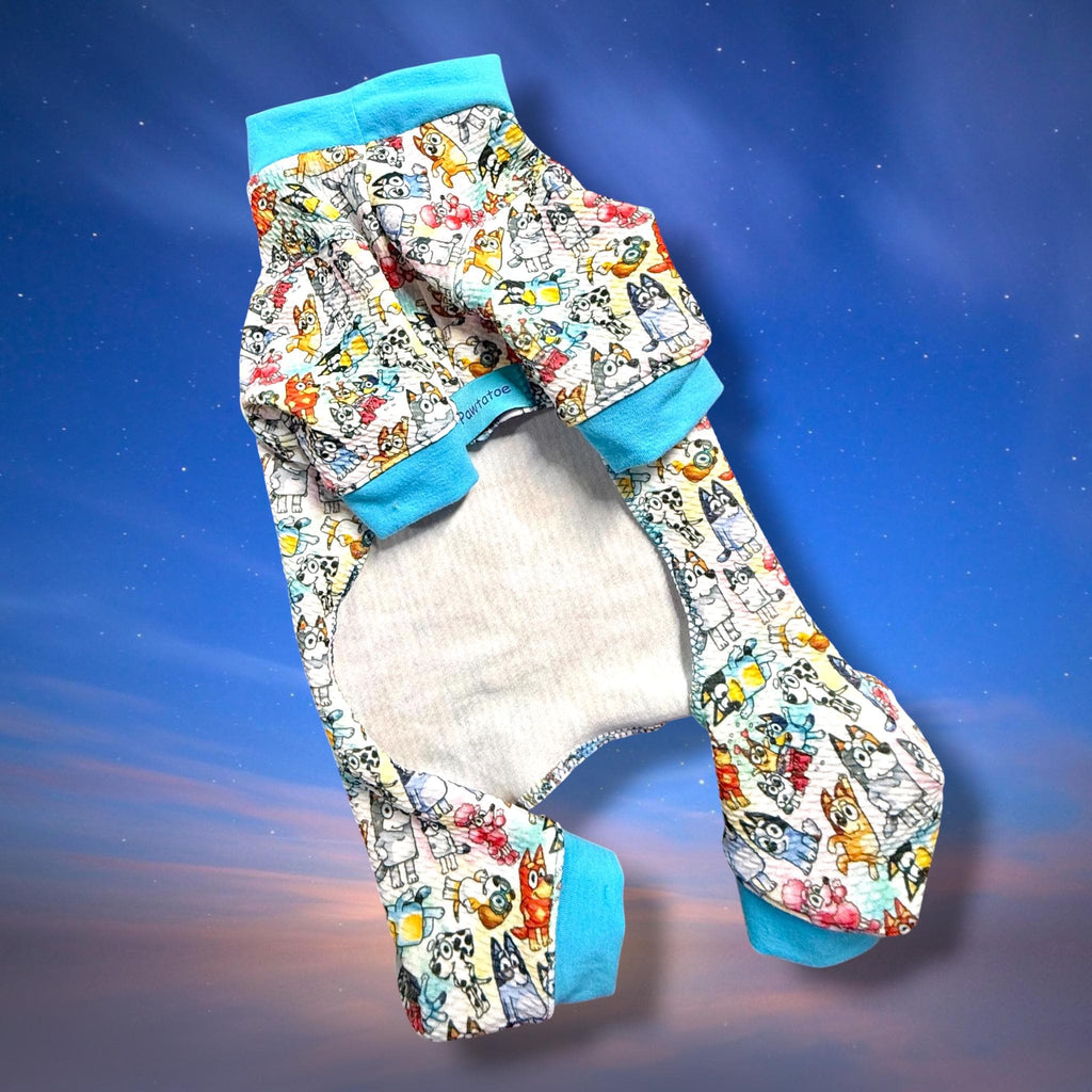 BLUEY & THE KIDDOS Dog Jammies, Lightweight Stretch Onesie for Small Pets, Handmade Clothing