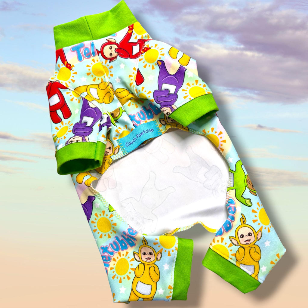 TELETUBBIES Dog Jammies, Lightweight Stretch Onesie for Small Pets, Handmade Clothing