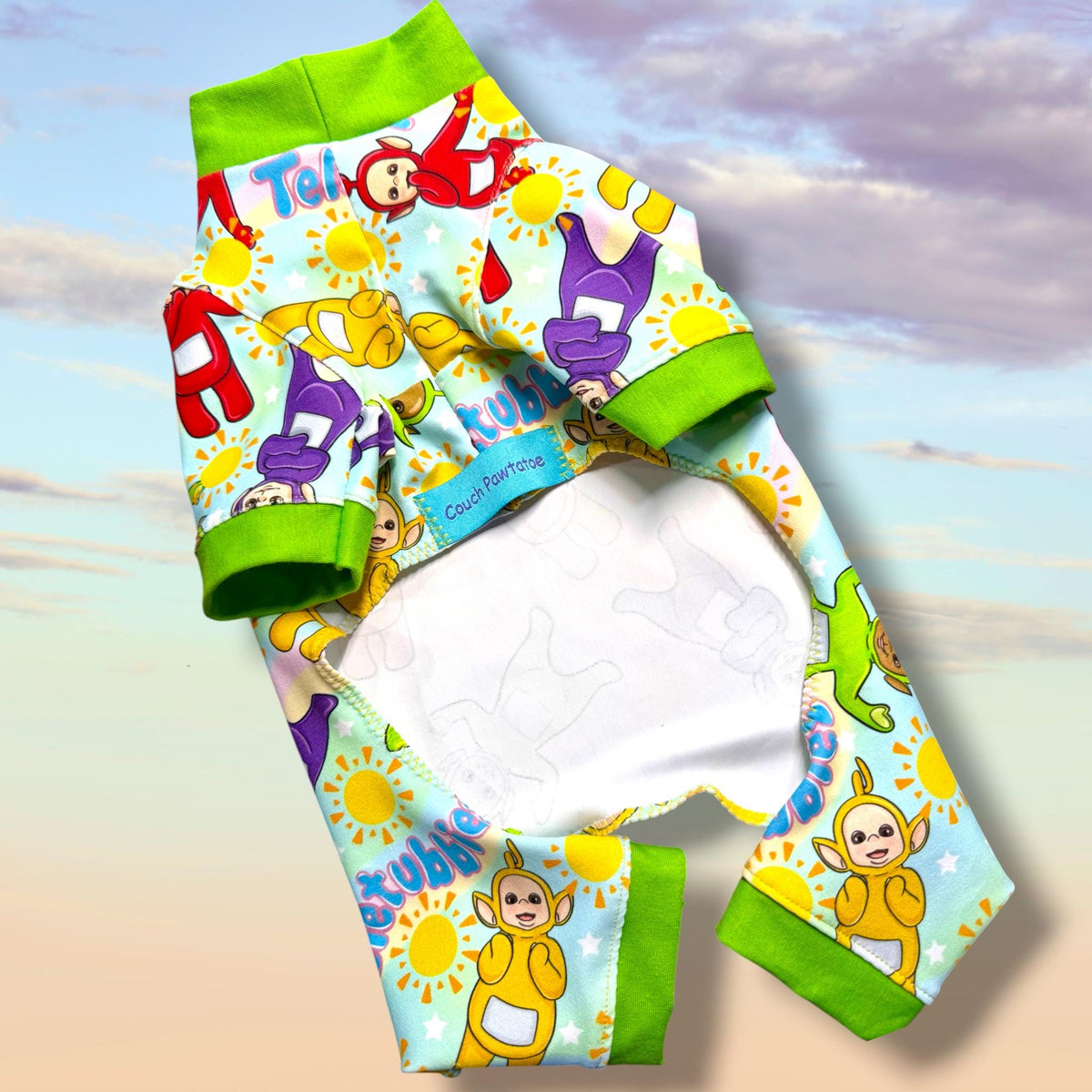 TELETUBBIES Dog Jammies, Lightweight Stretch Onesie for Small Pets, Handmade Clothing