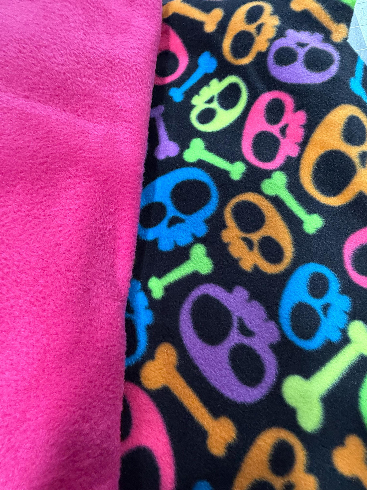 NEON SKULLS FLEECE Dog Onesie, Handmade Small Pet Clothing