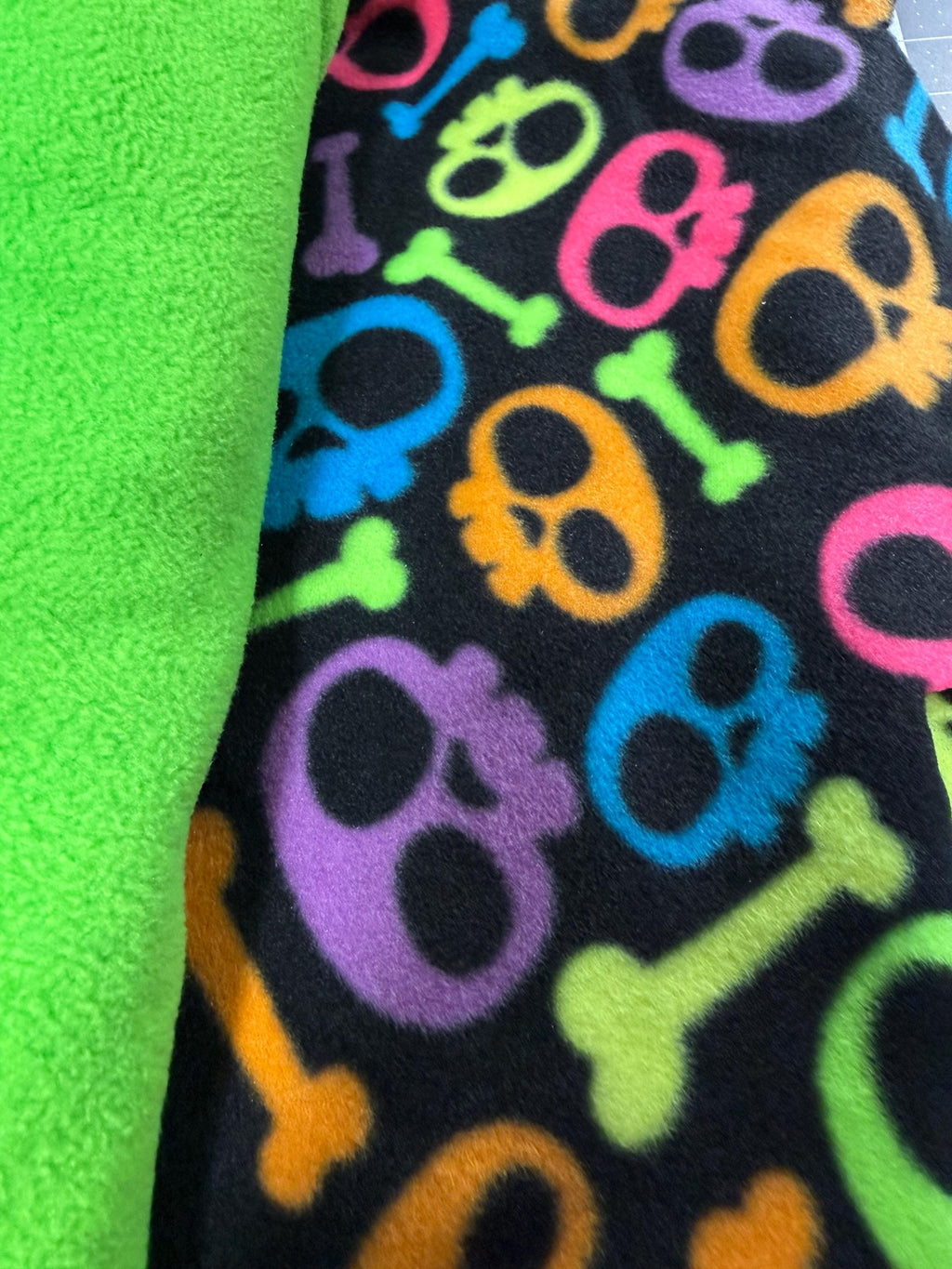 NEON SKULLS FLEECE Dog Onesie, Handmade Small Pet Clothing